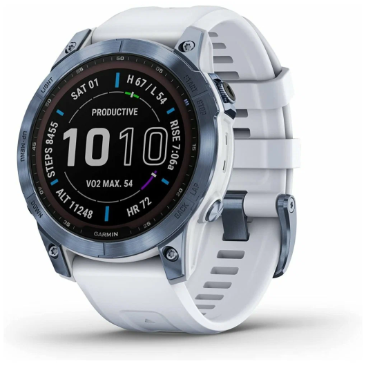 Умные часы Garmin Fenix 7 титановый синий минерал с белым ремешком